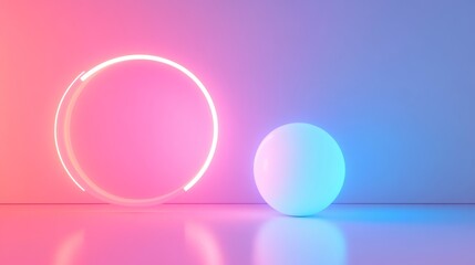 Obraz premium Colorful neon shapes on a reflective surface.