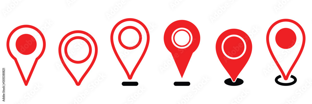 Poster pin icon set. location icon vector. destination icon. map pin. red map pointer isolated on white bac