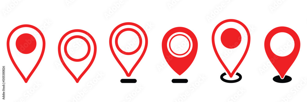 Poster pin icon set. location icon vector. destination icon. map pin. red map pointer isolated on white bac