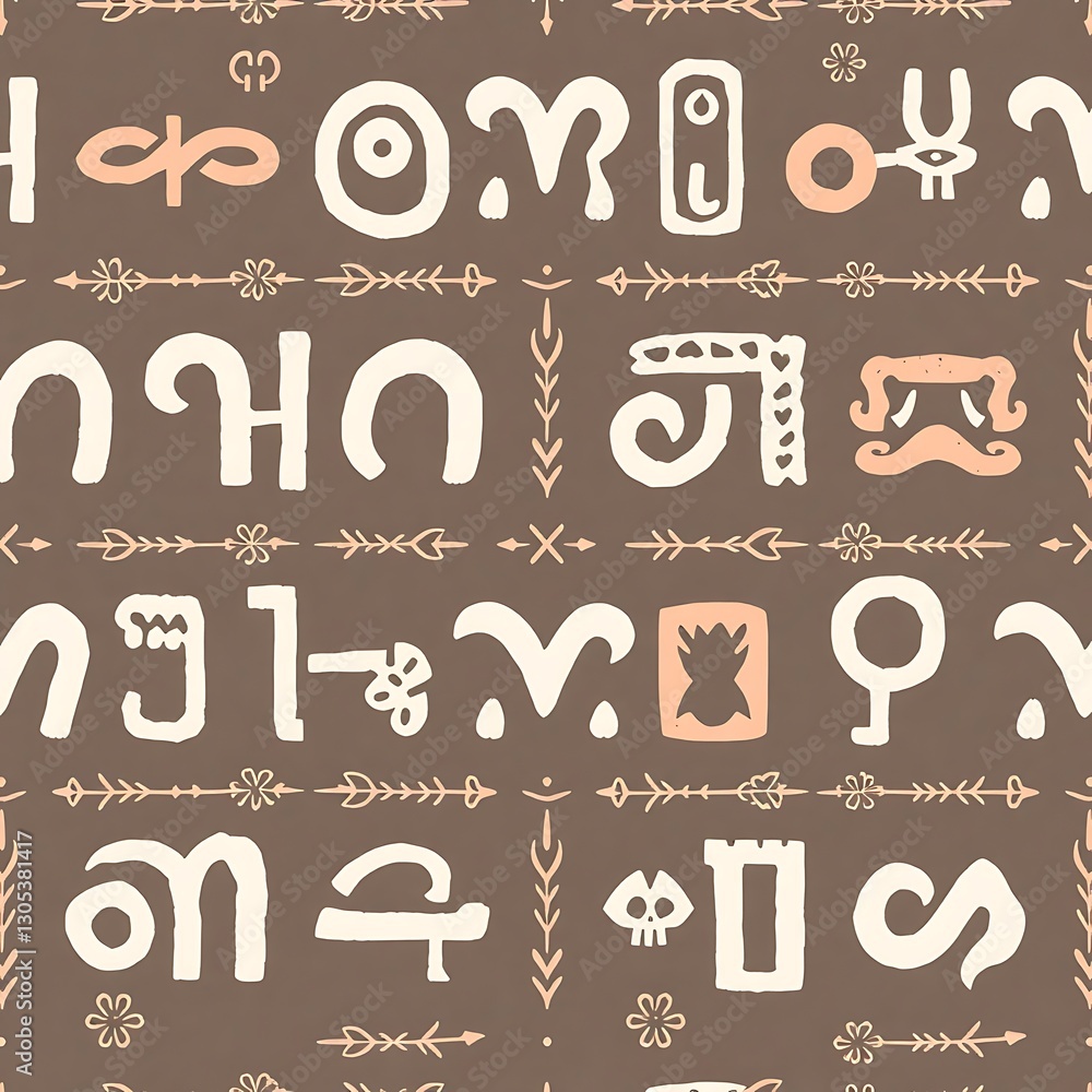 Poster ancient symbols pattern: an intriguing pattern of ancient symbols and cryptic lettering, evoking a s