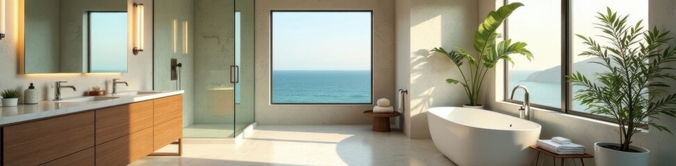 Spacious master bath featuring a large glass walk-in shower, decor, home design