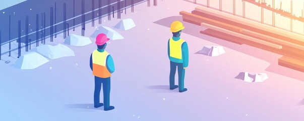 Obraz premium Construction workers observing site progress.