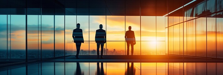 Silhouetted figures represent ambition and determination during a vibrant sunset view.