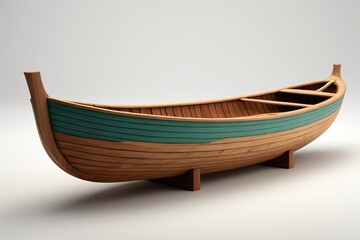 there is a wooden boat with a green stripe on the side