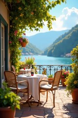 Obraz premium Sun-drenched terrace, wine glasses clink; summer cafe ambiance, alcohol, golden hour, event