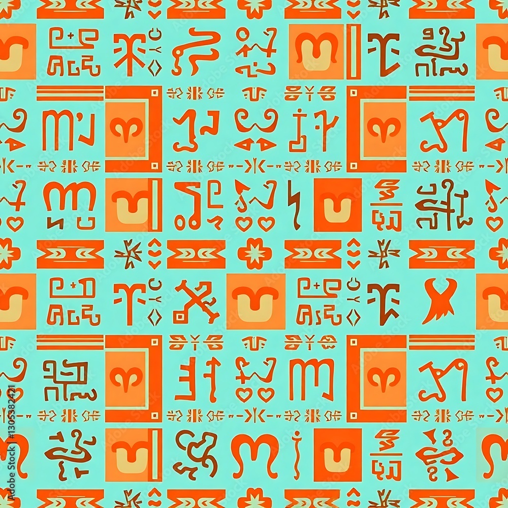 Poster seamless pattern with symbols: an eye-catching seamless pattern featuring a mosaic of stylized, abst