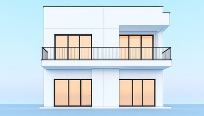 Modern two-story house on a pastel background with a tranquil setting