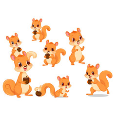 Cheerful Cartoon Squirrels: A Delightful Collection of Adorable Squirrel Characters in Various Poses, Perfect for Children's Illustrations and Designs
