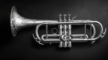 Naklejka premium Vintage Silver Trumpet on Dark Background: A Musical Instrument