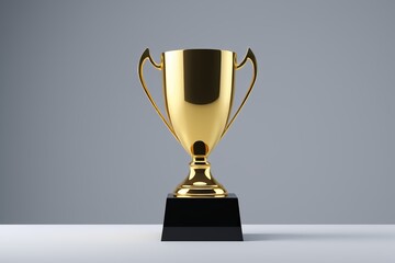 arafed golden trophy on a black pedestal against a gray background