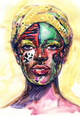 abstract woman portrait. watercolor painting. illustration