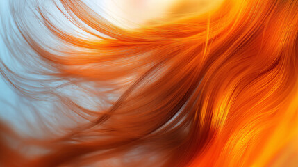 Vibrant Flowing Orange Hair Texture with Soft Light and Abstract Motion for Creative Backgrounds