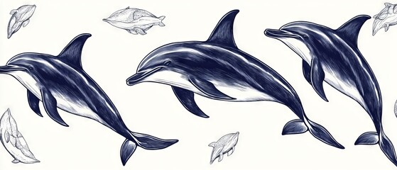 Ocean Dolphins Graphic Illustration