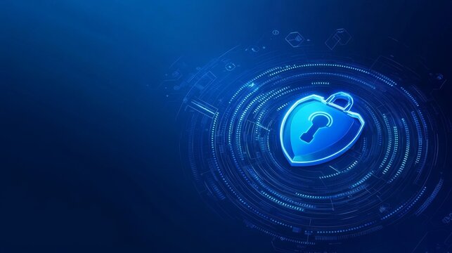 Digital security symbol on a blue background.