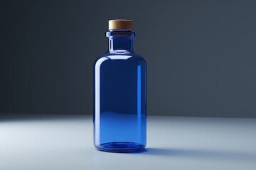 there is a blue glass bottle with a cork on the top