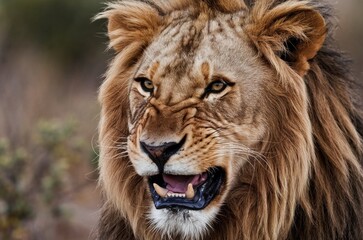 Angry Male Lion Face Close Up