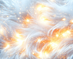 Abstract Glowing Orbs Floating in White Wispy Hairs Backdrop