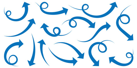 Blue curved arrows icon set on isolated white