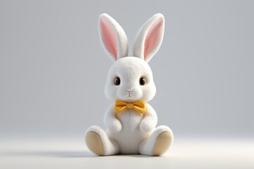 Obraz premium there is a white rabbit with a yellow bow tie sitting on a white surface