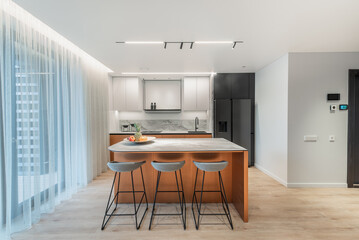 Scandinavian Style Cozy Modern Open Bright Kitchen Home Interior. 
