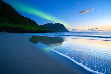 Fototapeta premium faroe islands spring dawn aurora beach