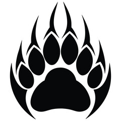 Realistic Bear Paw Track Vector Art, Wildlife Animal Paw Print Design