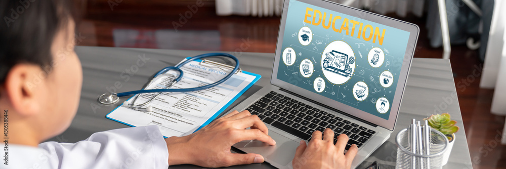 Poster e-learning website with sofware for student to study online on the internet network brisk