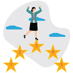 Fototapeta premium Businesswoman Climbing Star Ratings, on five star Success, and Growth Concept Adobe Illustration