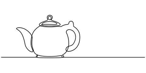 Continuous one line drawing of kettle with handle. Camping cooking equipment gas stove kettle. Vector illustration, Continuous one line drawing of coffee maker pot drip kettle - barista equipment. pro