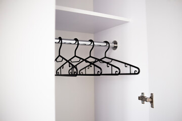 Empty white Closet with Hangers
