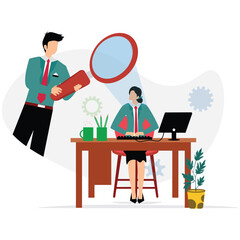  businesswoman Business Workplace, Monitoring and Evaluation Concept  Adobe Illustration
