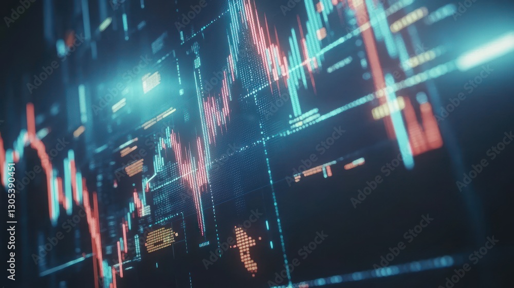 Poster financial data display screen showing graphs and charts. abstract stock market screen. potential use