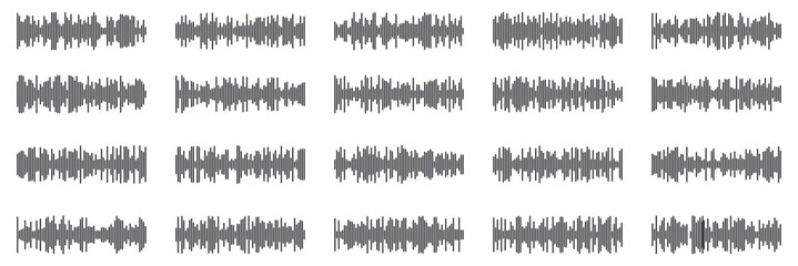Set of radio wave icon. Monochrome simple sound wave on white background. Vector sound wave icon. Music player sound bar. Record interface. Equalizer icon with soundwave line.