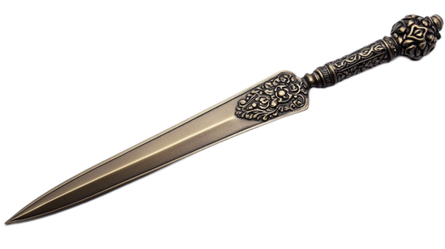 Intricate Brass Letter Opener with Ornate Handle Featuring Detailed Floral Designs and Elegant Finish for Home Office Decor