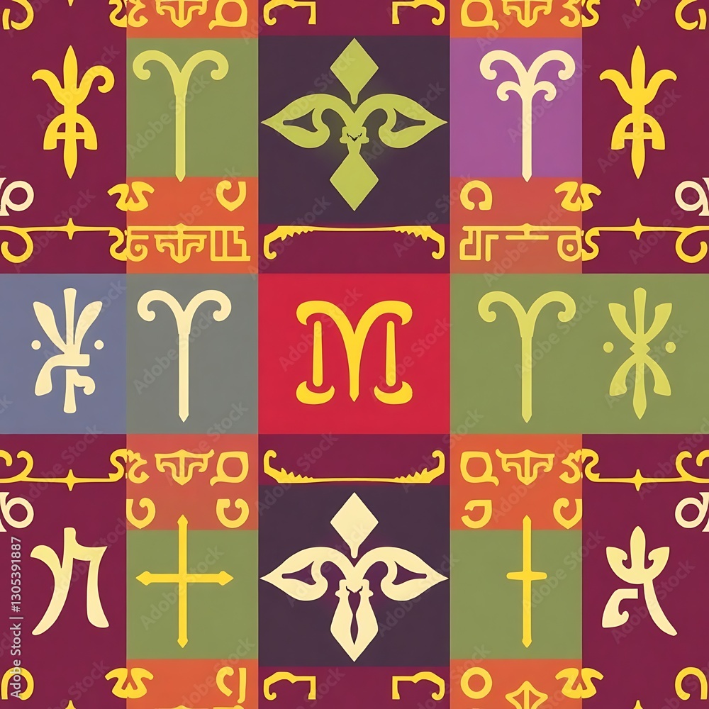 Aufkleber colorful geometric pattern: a vibrant and dynamic seamless pattern features a patchwork of geometric