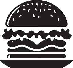 Burger silhouette vector art illustration. Black and white Burger vector illustration.
