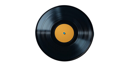 vinyl record with yellow label isolated on white background , transparent png 