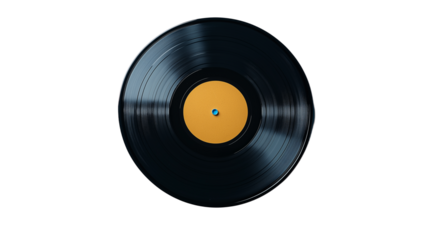 vinyl record with yellow label isolated on white background , transparent png 