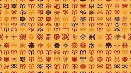 Adinkra Symbols: A vibrant tapestry of traditional adinkra symbols, rich in cultural meaning and history, forms a captivating and decorative pattern.