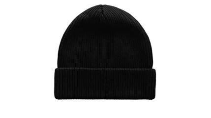 A blank black beanie hat showcased isolated on white background , transparent png 