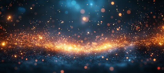 Fototapeta premium A vibrant celestial banner in cyan and gold, featuring abstract sparkling lights, ideal for presentations, websites, or advertising, with ample space for custom text, designs, or product details