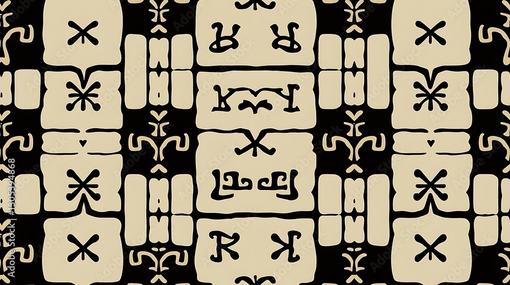 Aufkleber abstract geometric pattern: a captivating seamless pattern featuring a blend of black and beige hues