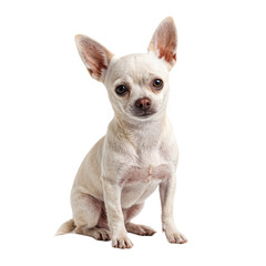 Obraz premium Adorable Chihuahua with oversized ears displaying its playful nature and charm against a clean white backdrop
