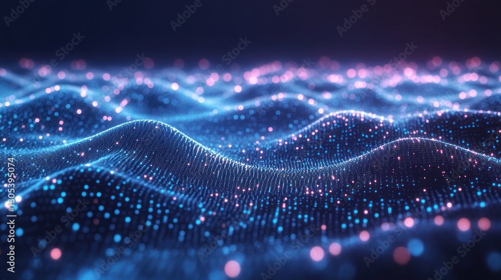 Poster abstract digital wave graphic. dynamic data points. technology background. possible use stock photo