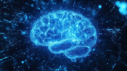 Obraz premium Neon-lit Artificial Intelligence Brain Forming Cognition