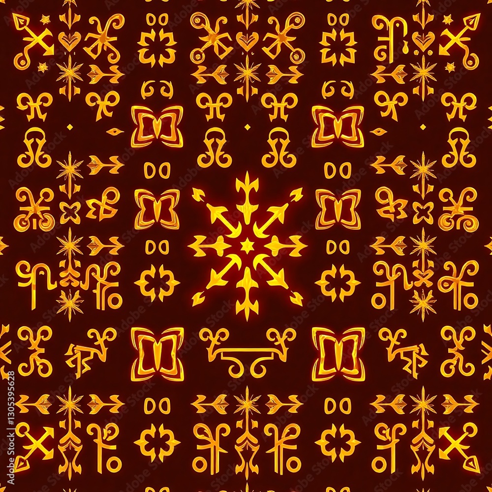 Poster ornate golden pattern: an intricate and symmetrical design, featuring golden, stylized patterns set 