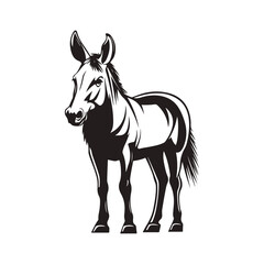 Black and White Mule Illustration High Resolution Monochrome Vector Clip Art