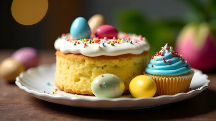 Easter cake on a plate on the table.