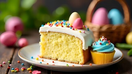 Easter cake on a plate on the table.