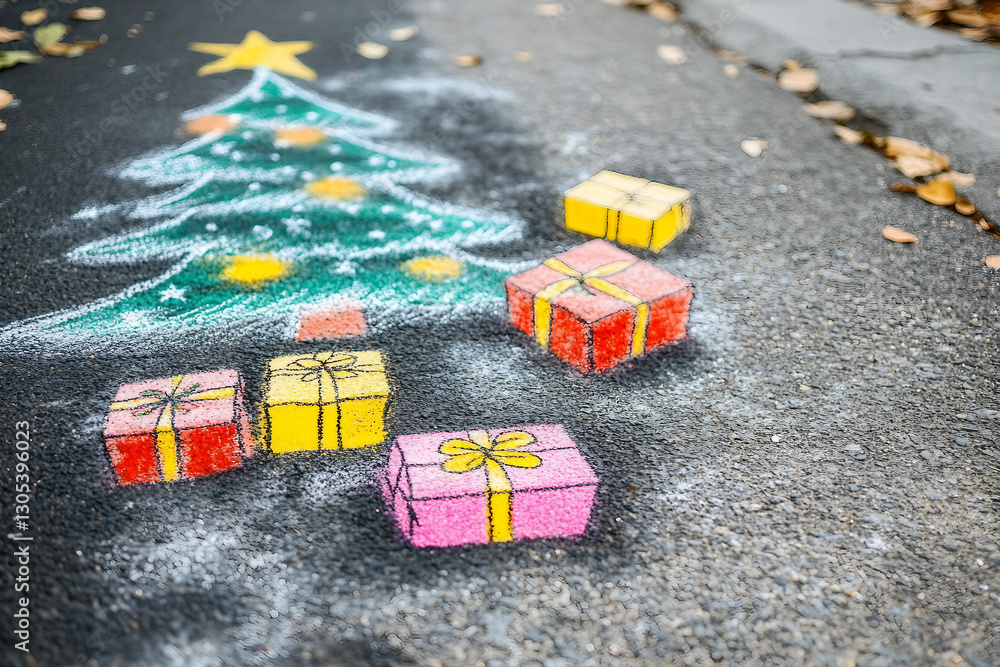 Poster a child drawing with colorful chalk on the street pavement, creating vibrant and imaginative artwork